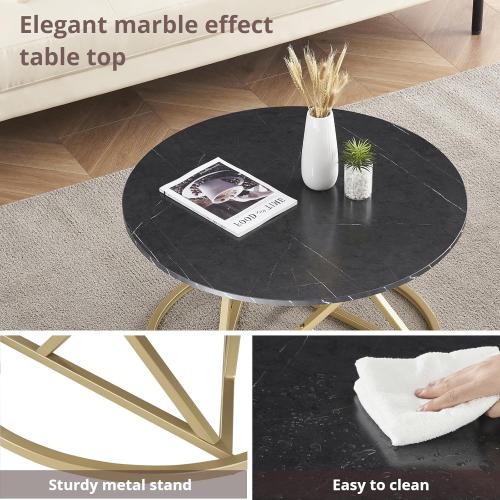 Présentation de Zoom sur Table Basse Ronde ZZINOKE, Faux Marbre, Métal Doré