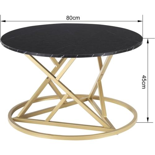 Présentation de Table Basse Ronde ZZINOKE, Faux Marbre, Métal Doré en situation