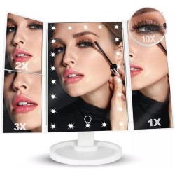 Présentation Miroir LED Blanc Lumineux, Grossissant 1X à 10X, Pliable