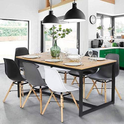 Table à Manger Industrielle Detroit, Design Moderne, 8 Personnes, 180 cm en situation