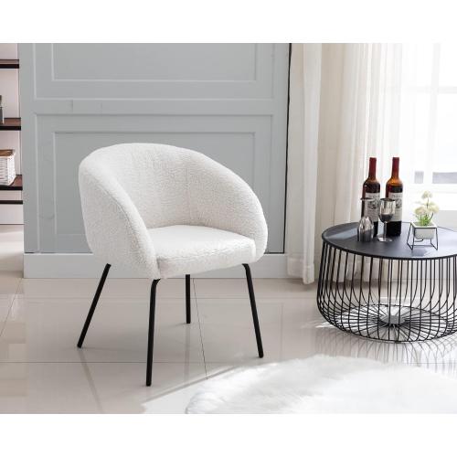 Présentation de Zoom sur Fauteuil Fausse Fourrure Blanc, Chaise Salle à Manger, Rembourrée