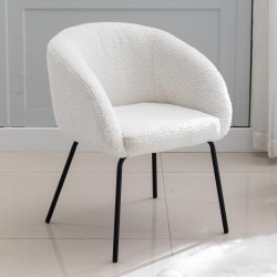 Présentation Fauteuil Fausse Fourrure Blanc, Chaise Salle à Manger, Rembourrée