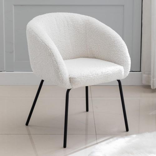 Présentation de Présentation Fauteuil Fausse Fourrure Blanc, Chaise Salle à Manger, Rembourrée