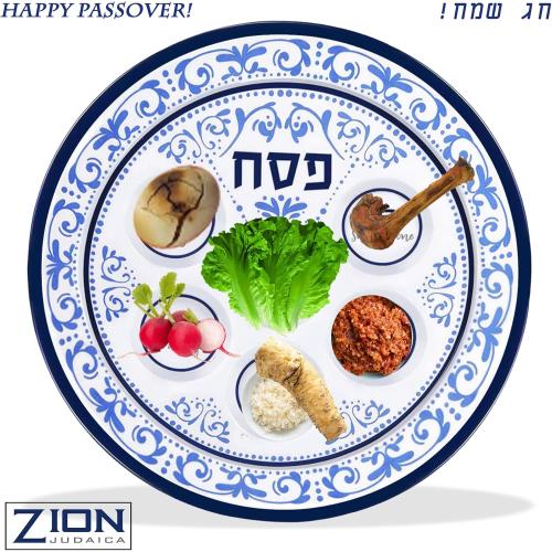 Présentation de Zoom sur Assiettes en Mélamine Bleu Renaissance, Zion Judaica