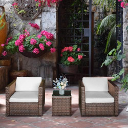 Outsunny, Set mobilier jardin rotin PE 3 pièces, marron en situation