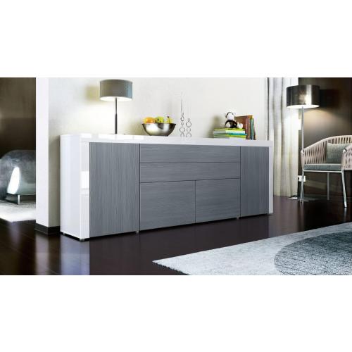 Présentation de Buffet La Paz V2, Commode Blanc Haute Brillance, Anthracite en situation