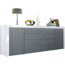 Présentation Buffet La Paz V2, Commode Blanc Haute Brillance, Anthracite