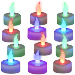 Présentation Bougies LED Flamme Changement Couleurs, Lot 12