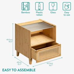 Table de Chevet Rotin, Bambou, Cannage, Verre en situation