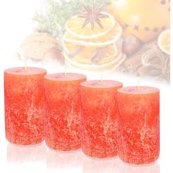 Présentation Bougies piliers orange, lot de 4, longue durée 54h