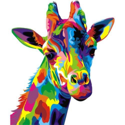 Présentation Kit peinture numéros Wowdecor, girafe colorée, huile