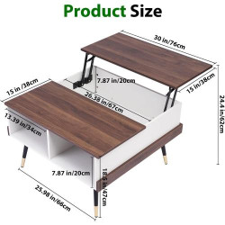 Table basse relevable, rangement, carré, noyer clair en situation