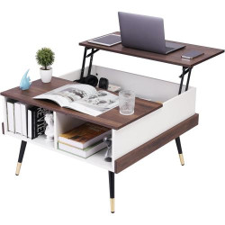 Présentation Table basse relevable, rangement, carré, noyer clair