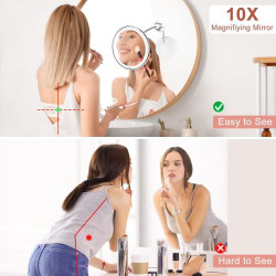 Miroir maquillage lumineux KEDSUM, grossissant 10x, 3 couleurs en situation