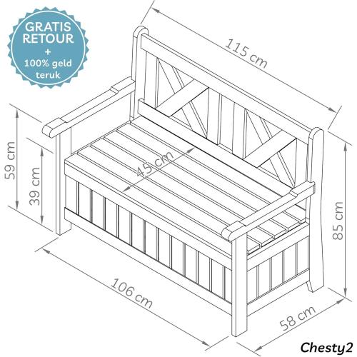 Présentation de Zoom sur Banc de Jardin Bois Needsetwants, Résistant Intempéries, Rangement