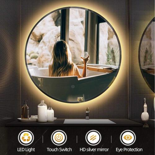 Présentation de Zoom sur Miroir Salle de Bains LED Rond, Anti Buée, Tactile