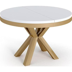 Présentation Table à Manger Ronde Extensible, Style Loft, Pieds Métal, Blanche Marbre