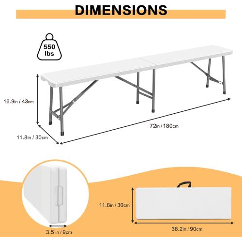 Présentation de Zoom sur Banc Pliant Camping, Plastique Jardin, 2 Pièces, Extérieur