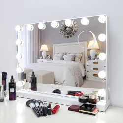 Présentation Miroir Coiffeuse Lumineux Meidom, 15 Ampoules LED, Blanc