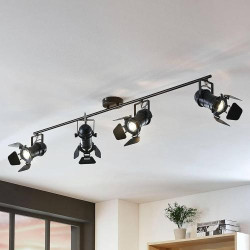 Lindby Plafonnier Tilen Noir Métal, Design Moderne, 4 Lampes en situation