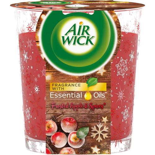 Présentation de Présentation Air Wick Bougie Huiles Essentielles Pomme Givrée, Rouge