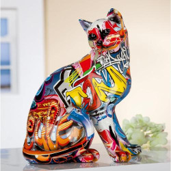 Sculpture Moderne Chat Pop Art en Pierre Artificielle en situation