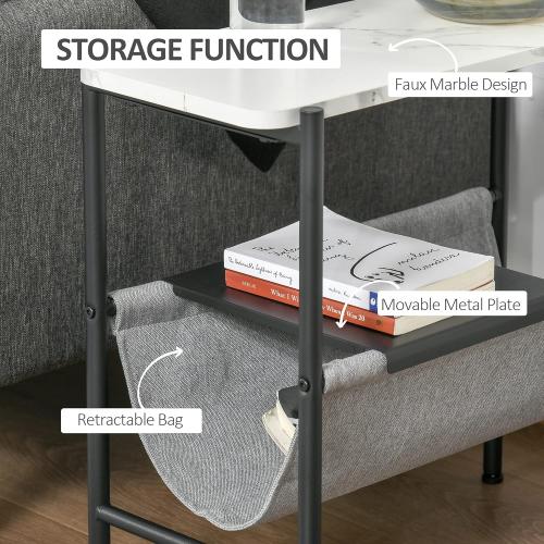 Présentation de Zoom sur Table basse HOMCOM, étagère amovible, tissu gris