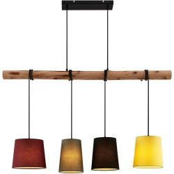 Présentation Suspension Tissu Moskau Moderne Marron Bois 4 Lampes E27