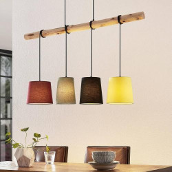 Suspension Tissu Moskau Moderne Marron Bois 4 Lampes E27 en situation