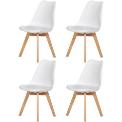 Présentation Chaise Scandinave Lot de 4, Retro Classique, Blanc, Bois