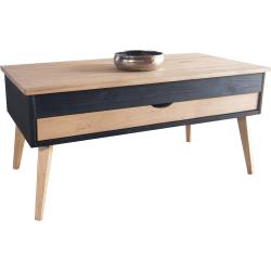 Table basse Sonka relevable, bois naturel, tiroir coulissant en situation