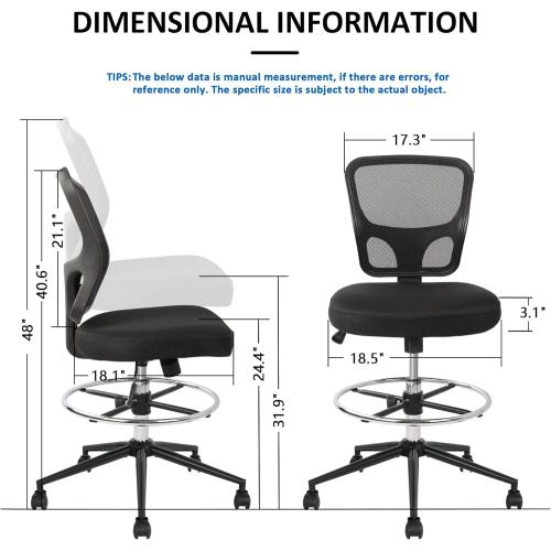 Présentation de Zoom sur Chaise bureau ergonomique maille, pivotante, noir