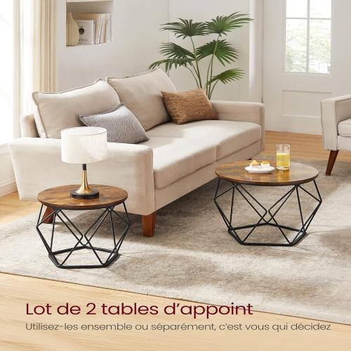 Présentation de Zoom sur Lot de 2 Tables Basses Rondes VASAGLE, Style Industriel