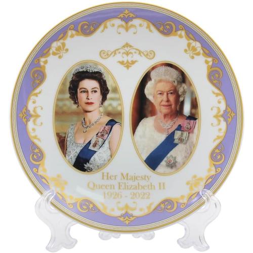 Présentation de Présentation Assiette commémorative reine Elizabeth II, support souvenir blanc