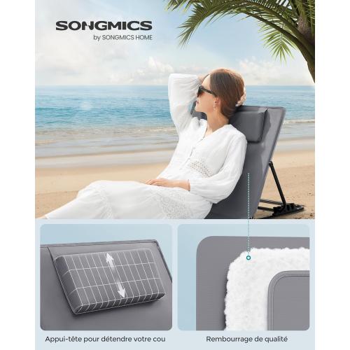 Présentation de SONGMICS Chaise Longue Portable, Transat Bain Soleil Gris en situation